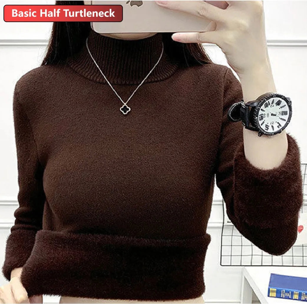 Ladies Turtleneck Winter Sweater Women Elegant Thick Velvet Lined Warm Knitted Pullover Slim Tops Jersey Knitwear Jumper The Clothing Company Sydney