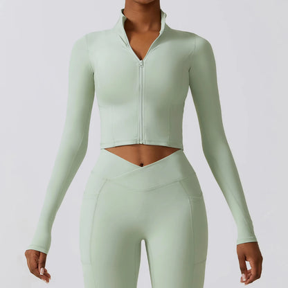 Women's High Elastic Crop Top Spandex Long Sleeve Yoga Shirts Sportswear Yoga Jacket Workout Gym Clothing Sports Clothes The Clothing Company Sydney