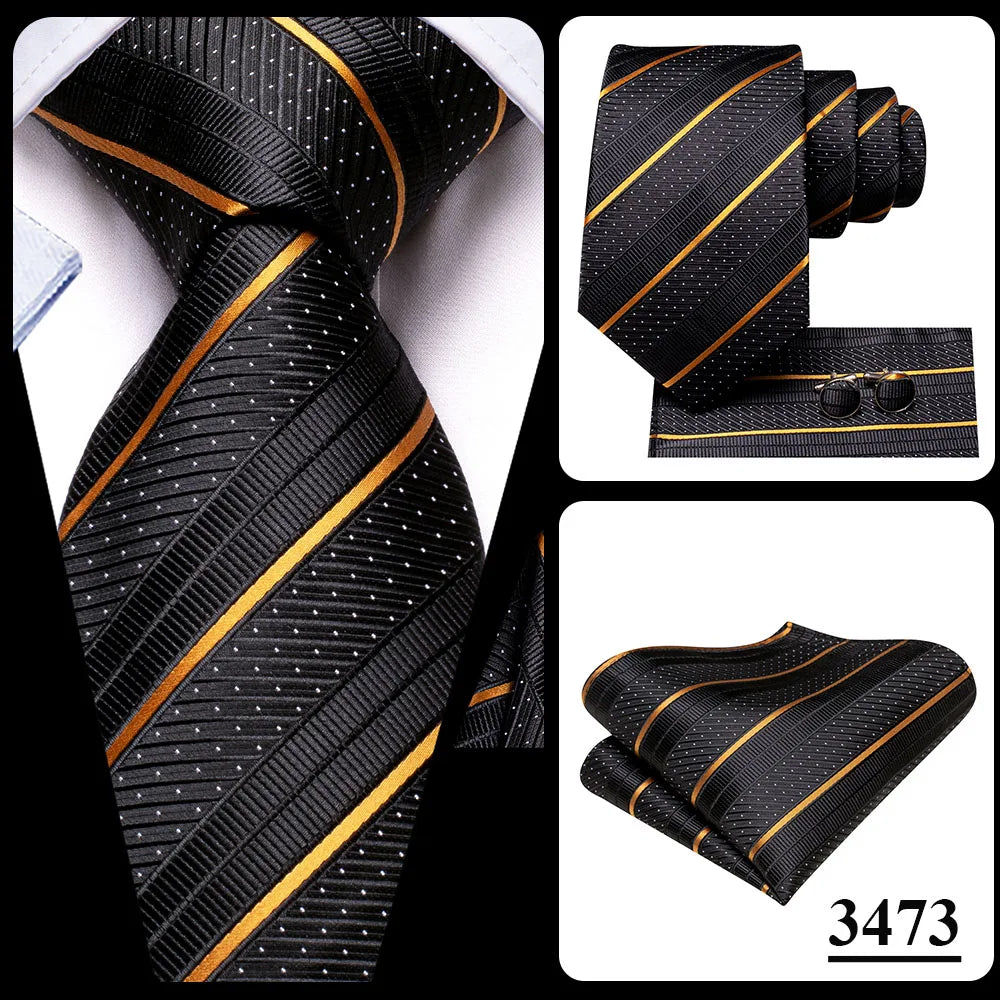 3 Piece Black Floral Silk Wedding Tie For Men Handky Cufflink Elegant Necktie Set For Men - The Clothing Company Sydney