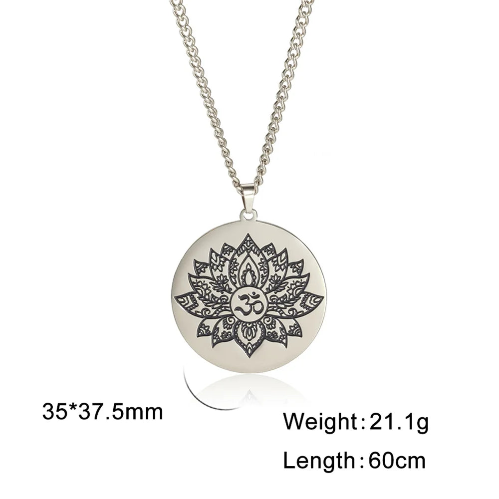 Yoga Lotus Om Aum Symbol Pendant Necklace Hindu Buddhist Stainless Steel Chain Meditation Spiritual Religious Jewellery The Clothing Company Sydney