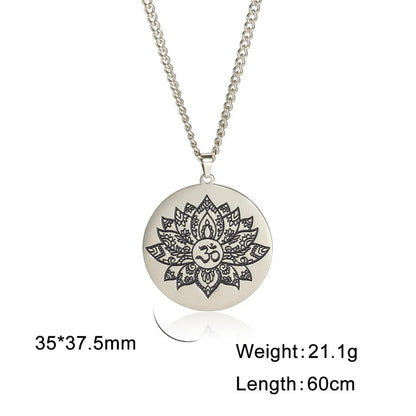 Yoga Lotus Om Aum Symbol Pendant Necklace Hindu Buddhist Stainless Steel Chain Meditation Spiritual Religious Jewellery The Clothing Company Sydney
