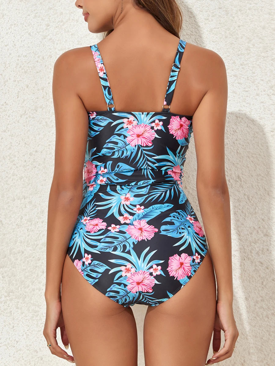 One Piece Cross Floral Printed Swimwear Bodysuit Bathers Bathing Swimming Suit Women Sports Beachwear The Clothing Company Sydney