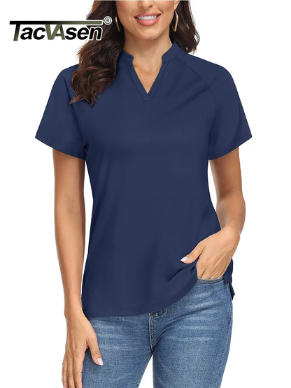 UPF 50+ V-neck Short Sleeve Golf Polo Shirts Women's Quick Dry Sun/UV Protection T-shirts Outdoor Sports Pullover Tops The Clothing Company Sydney