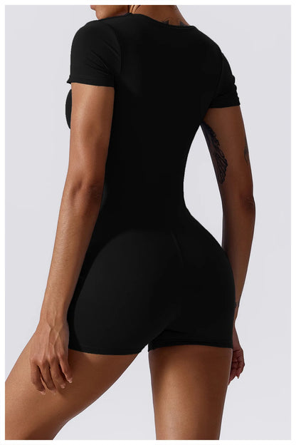 Short Sleeve One Piece Yoga Suit Women's Gym Workout Tracksuit Sports Fitness Exercise Yoga Bodysuit Shorts - The Clothing Company Sydney