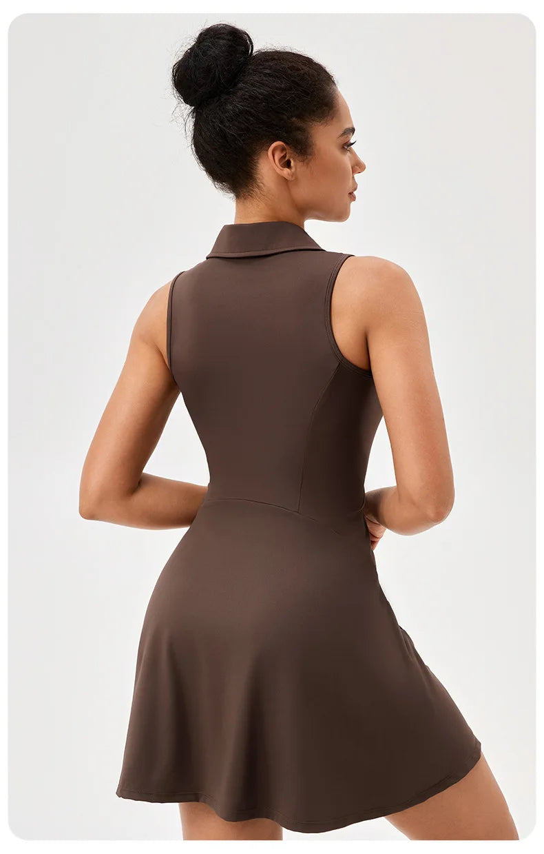 Summer Zip Front Tennis Skirt Sleeveless Golf Dress for Workout Exercise Skirt Athletic Dresses - The Clothing Company Sydney