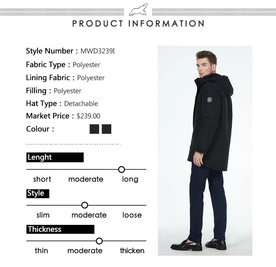 Men's parka jacket windproof warm outerwear Thicken puffer coat for winter - The Clothing Company Sydney