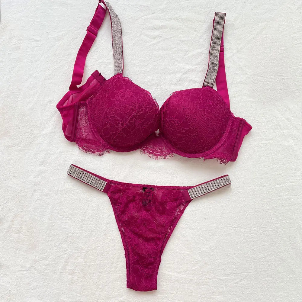 2 Piece Rhinestone Letter Seamless Bra Panties Backless Wireless Set Underwear Push Up Bra luxurious Women Lingerie Set The Clothing Company Sydney