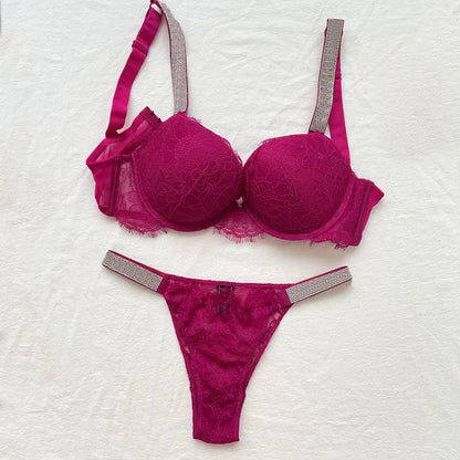 2 Piece Rhinestone Letter Seamless Bra Panties Backless Wireless Set Underwear Push Up Bra luxurious Women Lingerie Set The Clothing Company Sydney