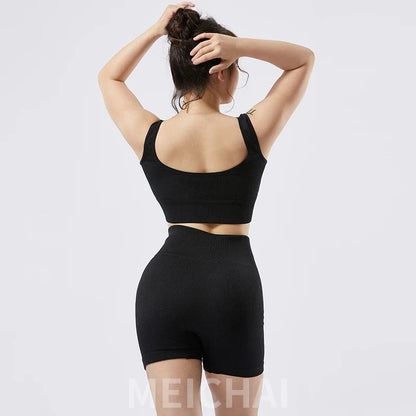 2 Piece Ribbed Yoga Sports Women Seamless Crop Top Bra Shorts Yoga Set Elastic Sportsuit Workout Outfit Fitness Gym Clothes The Clothing Company Sydney