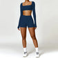 2 Piece Long Sleeve Gym Set Women Yoga Clothes Quick-Drying Sportswear Running Leggings Workout Sports Crop Top Shorts