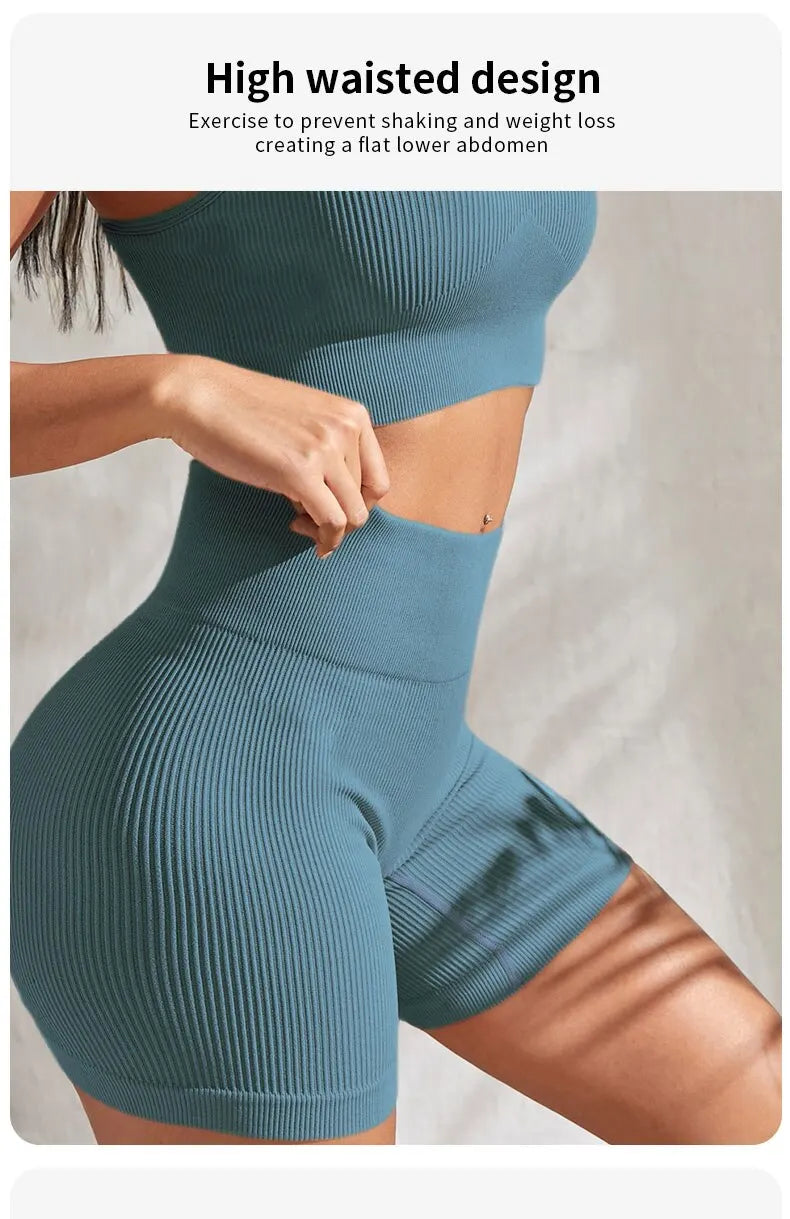 2 Piece Seamless Ribbed Yoga Sets Workout Sets Gym Suits Ribbed Crop Tank High Waist Shorts Outfits Fitness Running Matching Outfit The Clothing Company Sydney