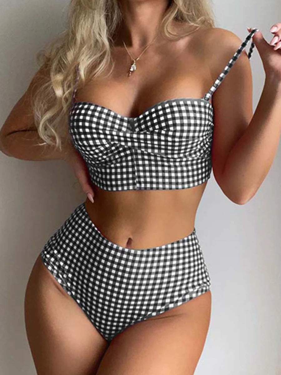 High Waist Printed Swimwear Strapped Swimsuit Padded Bathers Bathing Suit Bikini Beachwear The Clothing Company Sydney