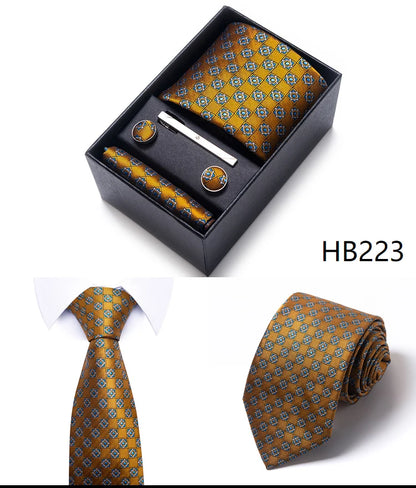 4 Piece Tie Handkerchief Cufflink Set For Men Necktie Holiday Gift Box Blue Gold Suit Accessories Slim Wedding Set The Clothing Company Sydney