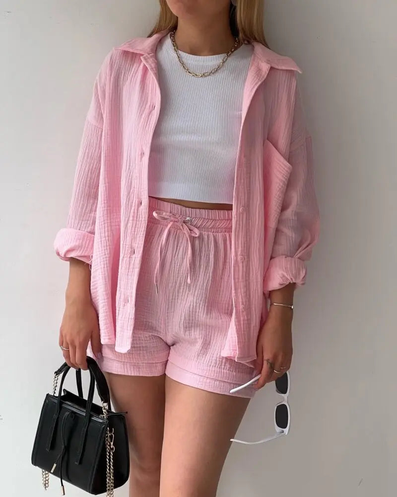 Summer Women's Suit Short Sets Outfits Suit Two Piece Button Up Matching Outfit Set - The Clothing Company Sydney