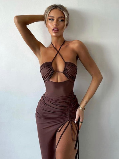 Hot Summer Halter Backless Sleeveless Cut Out Maxi Dress for Women Elegant Club Party Slit Dresses The Clothing Company Sydney