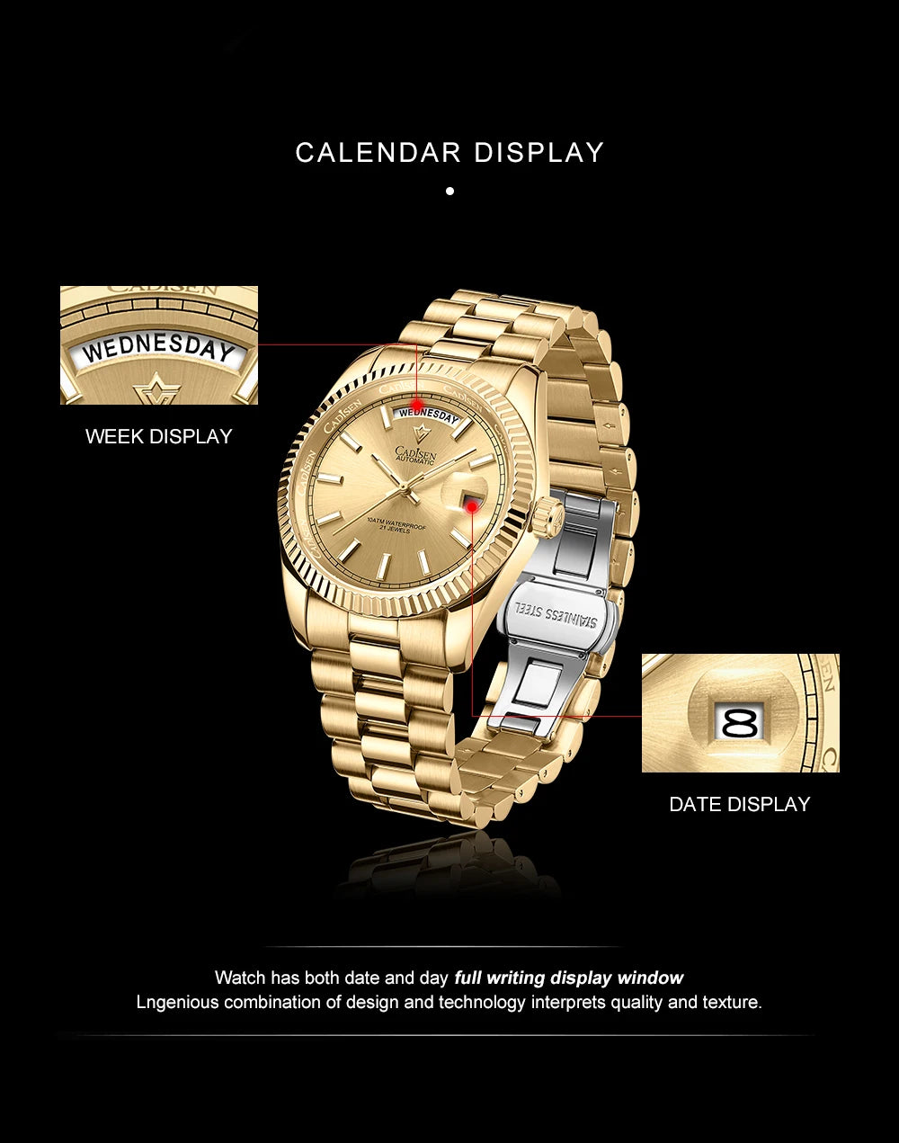 Cadisen DD40 Mens Luxury Automatic AR Sapphire Glass Mechanical Wristwatch 10Bar Miyota 8285 Movt Watch - The Clothing Company Sydney