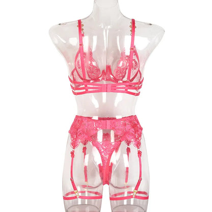 3 Piece Lingerie Luxury Jewel Shoulder Strap Underwear Garter Lace IntimateLingerie Set - The Clothing Company Sydney