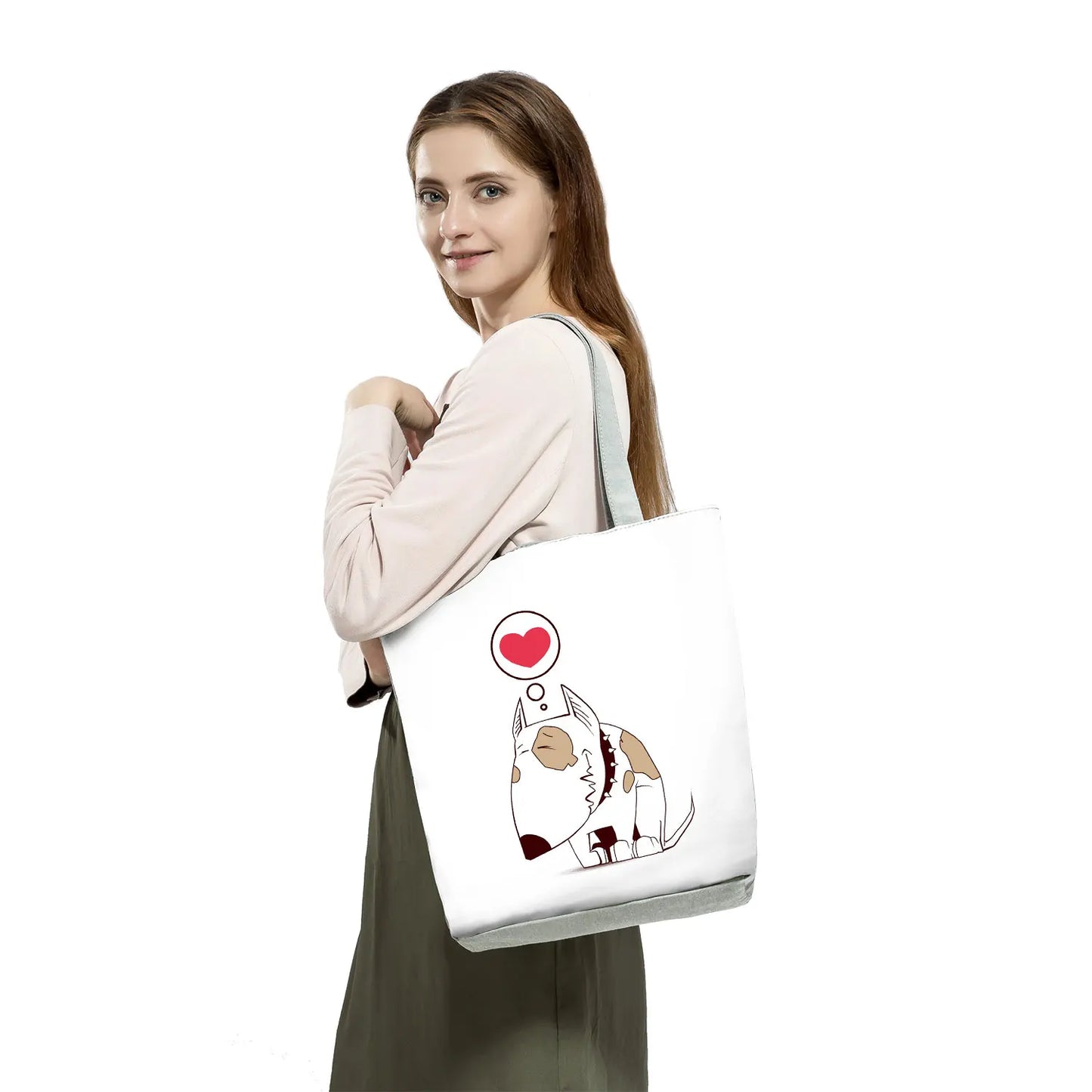 Bull Terrier Dog Print Shopping Bags Tote Casual Handbags Animal Print School Traveling Shoulder Bag - The Clothing Company Sydney