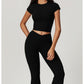 Women's Yoga Gym Activewear 2 Piece Set Sport Suit Workout Short Sleeve Crop Top High Waist Leggings Short Fitness Sports Wear