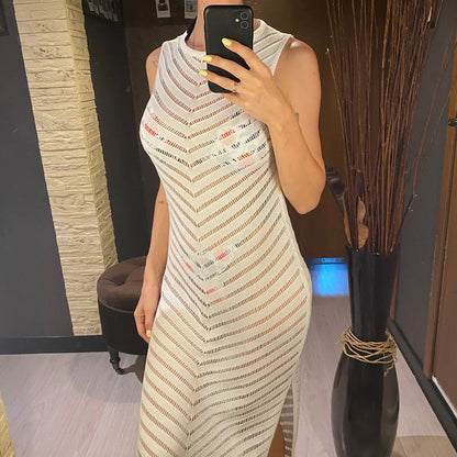 Hollow Out Sleeveless Crochet Knitted Tunic Beach Cover Up Cover-ups Mini Beach Dress Beach Wear Beachwear Female Women V6745 The Clothing Company Sydney