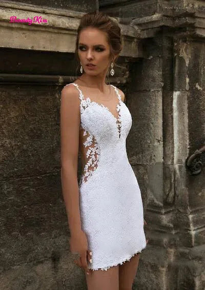 Modern Short Mermaid Wedding Dress with Detachable Train Three Piece 3 in 1 Lace Applique Sheer Neck Backless Bridal Gowns The Clothing Company Sydney