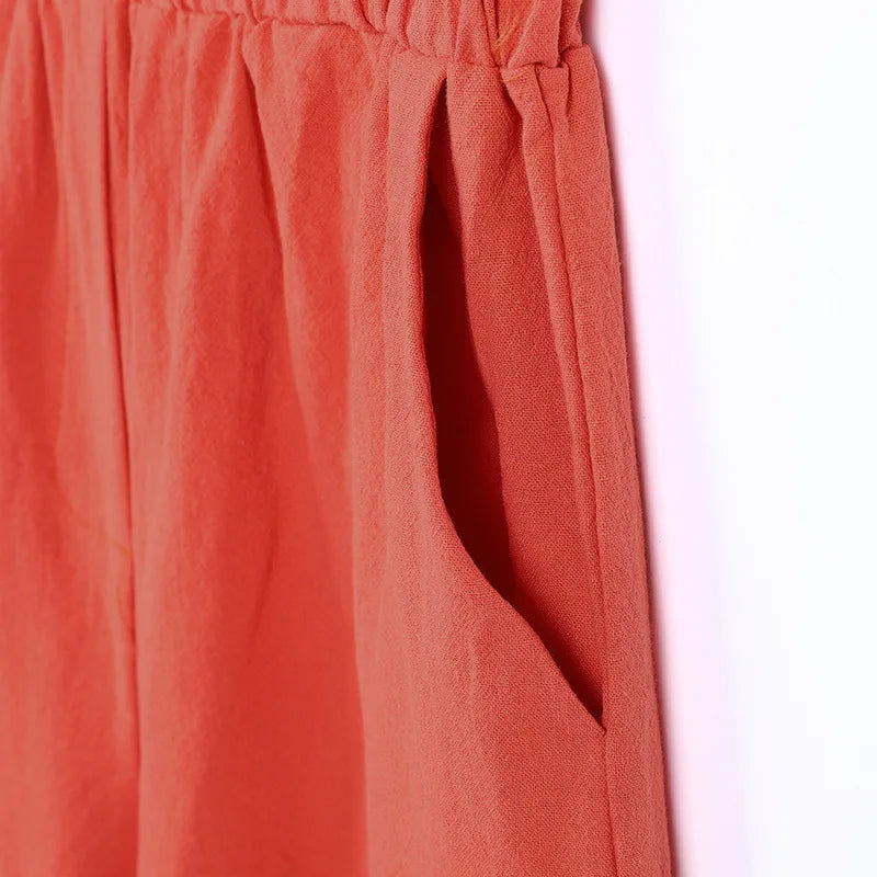 Women's Cotton Linen Loose Wide Leg Pants Summer Female High Elastic Waist Button Casual Streetwear Trousers The Clothing Company Sydney