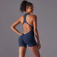 Hollow Backless Sport Jumpsuit Short Woman One Piece Gym Outfit Sleeveless Zipper Fitness Overalls Yoga Romper