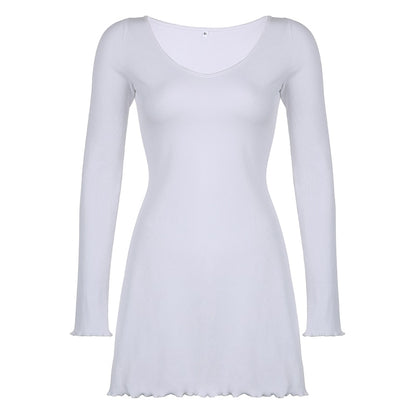 Casual Frill Long Sleeve Black Female Dress Slim Spring Autumn Mini Dresses Basic Fashion Elegant Outfit The Clothing Company Sydney