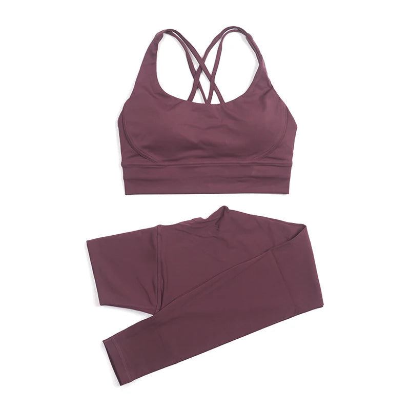 Nylon Yoga Set Women's Tracksuit Gym Fitness Set Woman 2 Piece Leggings Sports Bra Breathable Sportwear