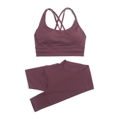 Nylon Yoga Set Women's Tracksuit Gym Fitness Set Woman 2 Piece Leggings Sports Bra Breathable Sportwear