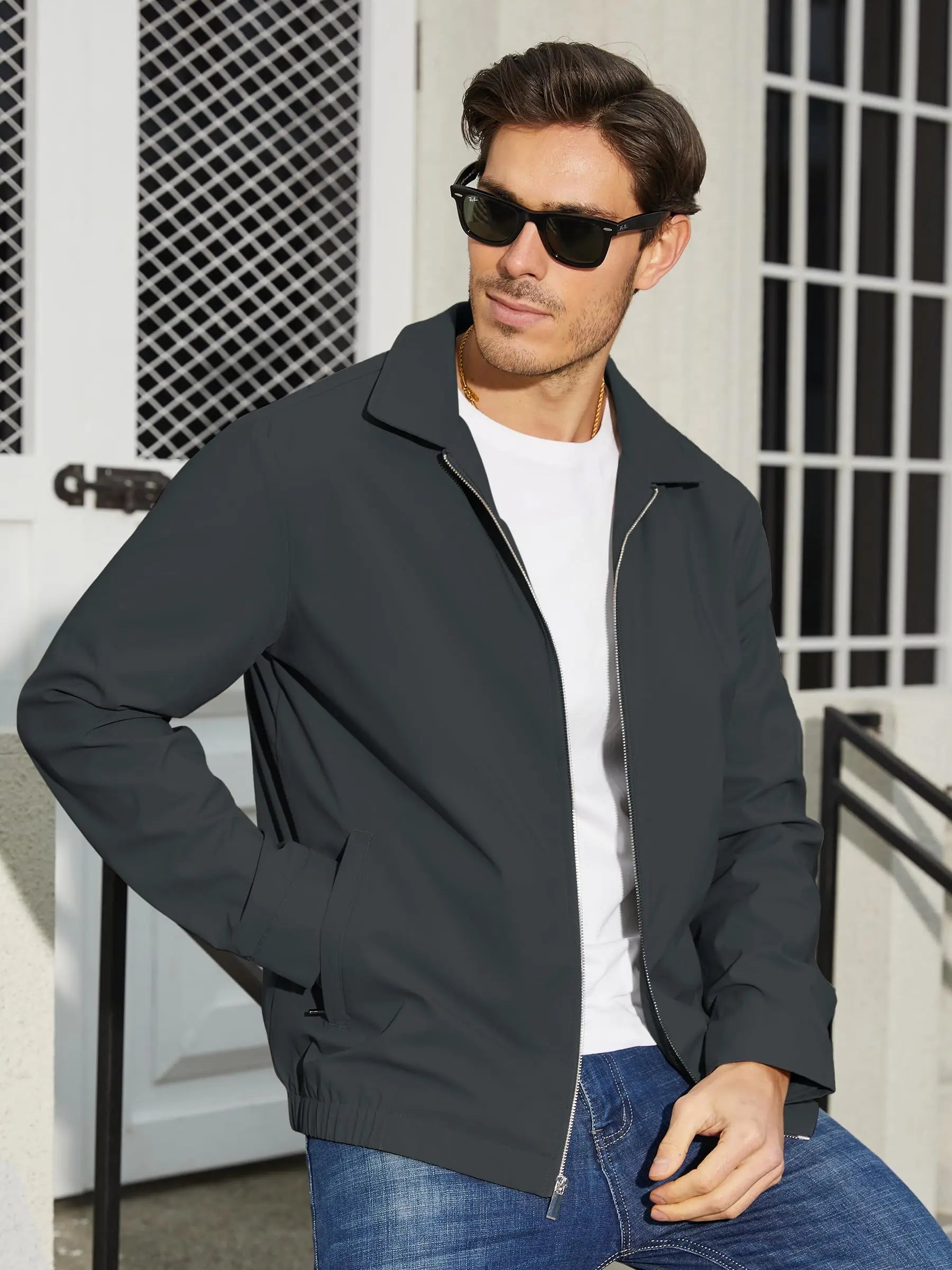 Lightweight Work Jackets Mens Fashion Tunic Style Zipper Pockets Bomber Jackets Full Zip Spring Fall Outerwear The Clothing Company Sydney