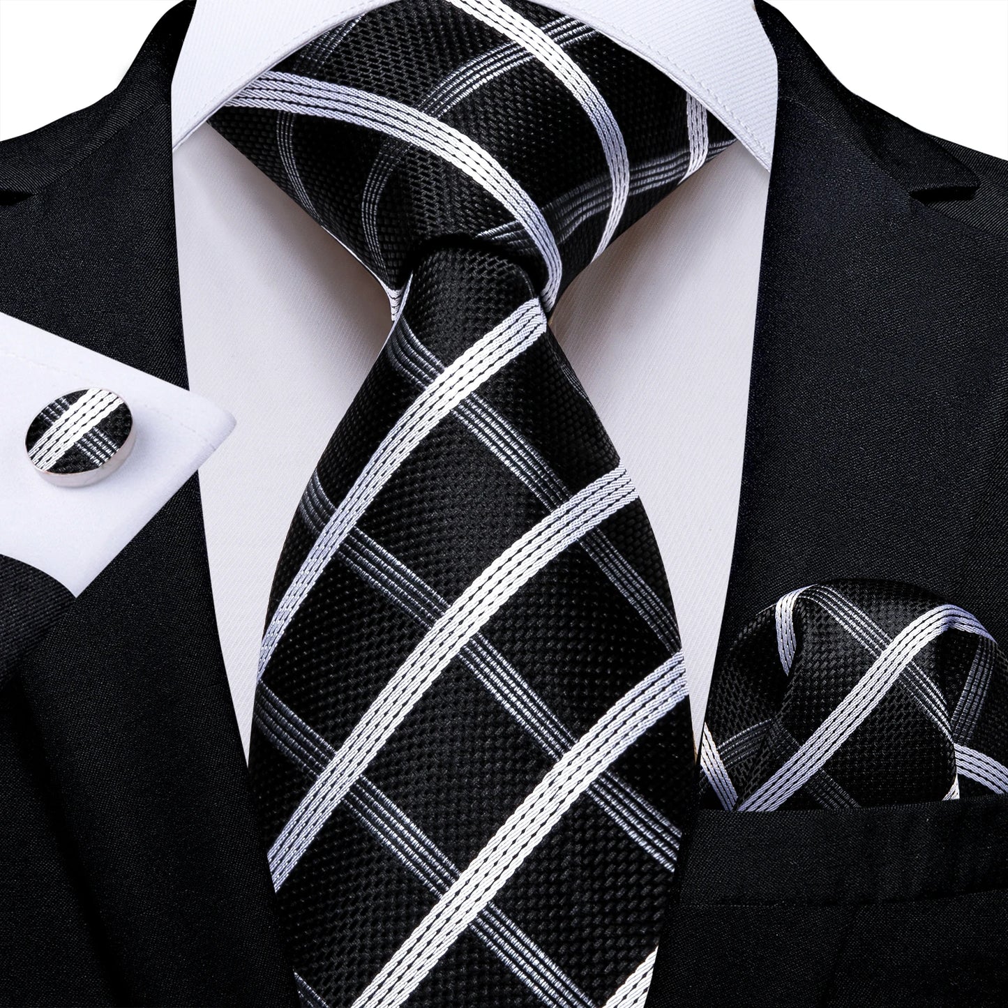 Designer Striped Silk Classic Ties For Men Wedding Accessories Gift For Men Neck Tie Set Pocket Square Cufflinks Set - The Clothing Company Sydney