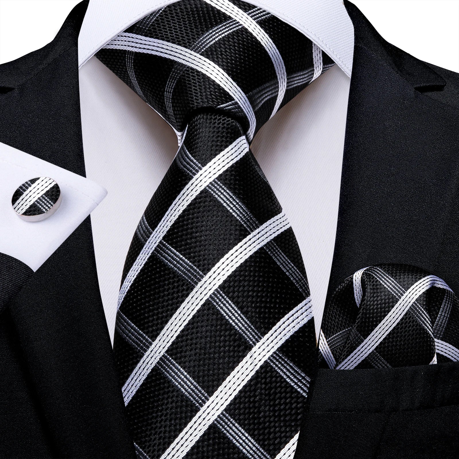 Designer Striped Silk Classic Ties For Men Wedding Accessories Gift For Men Neck Tie Set Pocket Square Cufflinks Set - The Clothing Company Sydney
