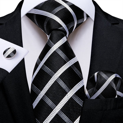 Designer Striped Silk Classic Ties For Men Wedding Accessories Gift For Men Neck Tie Set Pocket Square Cufflinks Set - The Clothing Company Sydney