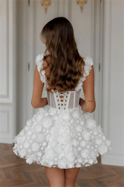 White Mini Prom Dresses Flower Lace Embroidery Evening Dress Sleeveless Lace-up Spaghetti Strap Party Dress The Clothing Company Sydney