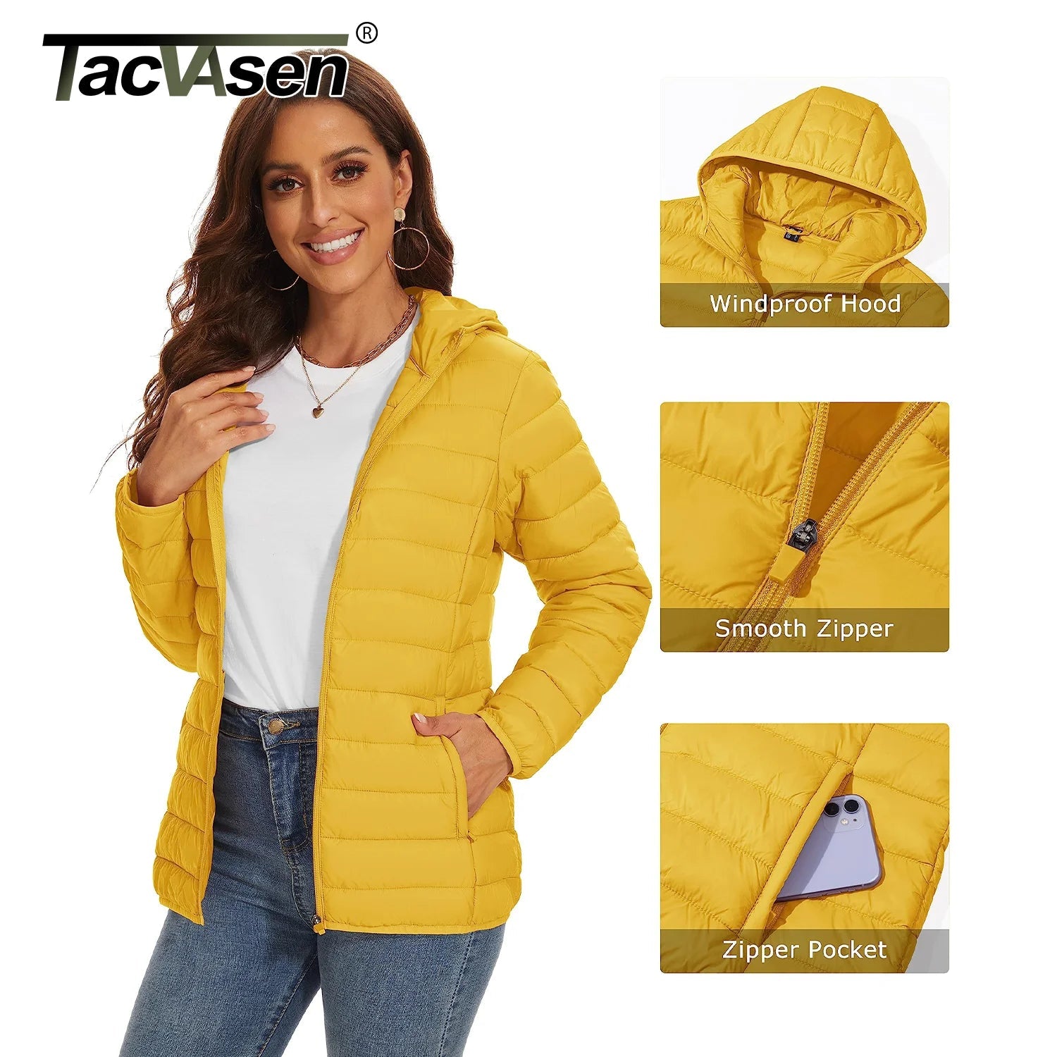 Warm Puffer Jackets Hooded Womens Full Zip Multi-pockets Quilted Jacket Winter Waterproof Camping Down Coat Lightweight Parka The Clothing Company Sydney