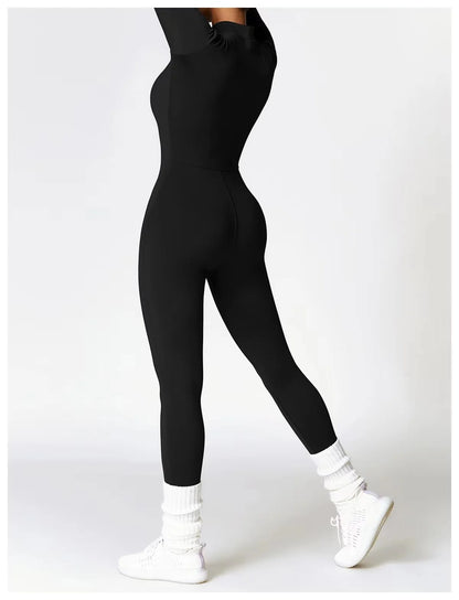 Women's One-piece Yoga Pants Short/Long-sleeved Warm ski Overalls Outerwear High Elastic Cycling Bodybuilding Bodysuit - The Clothing Company Sydney