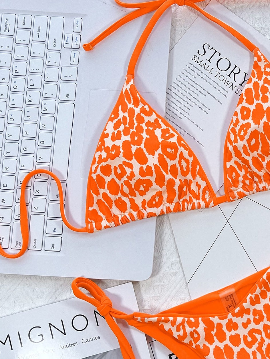 2 Piece Leopard Micro Bikini Swimsuit Swimwear Thong Bikinis Sets Brazilian Halter Beach Wear Bathing Suits The Clothing Company Sydney