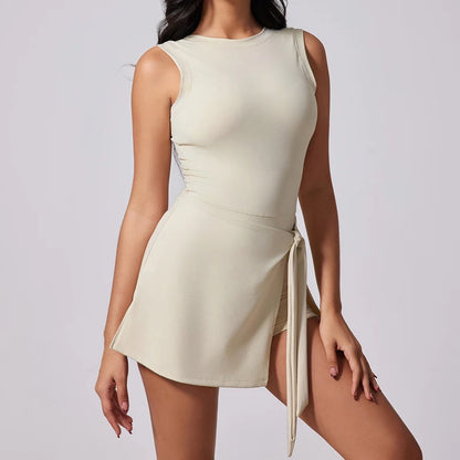 Women's Tennis Dress with Built in Shorts Athletic Dresses Sleeveless Boat Neck Active Workout Skort Dress - The Clothing Company Sydney
