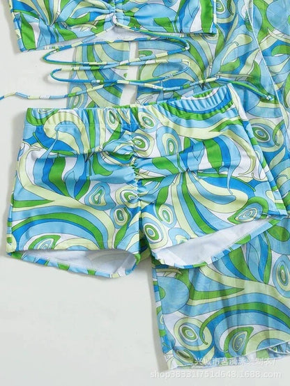 3 Piece Summer Print Swimsuits Tankini Sets Swimwear Beach Wear Bathing Suits Pool Women's Swimming Suit - The Clothing Company Sydney