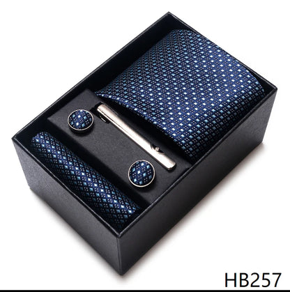 4 Piece Tie Handkerchief Cufflink Set For Men Necktie Holiday Gift Box Blue Gold Suit Accessories Slim Wedding Set The Clothing Company Sydney