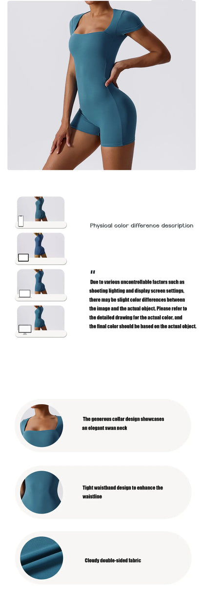 Summer Yoga Suit Women's Short One Piece Short Sleeve Gym Push Up Training Fitness Yoga Bodysuit Sportswear Outfit The Clothing Company Sydney