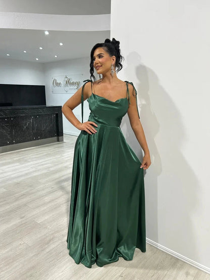 Mint Green Bridesmaid Dresses Side Slit Backless Gown Long Satin Spaghetti Strap Summer Evening Dress The Clothing Company Sydney