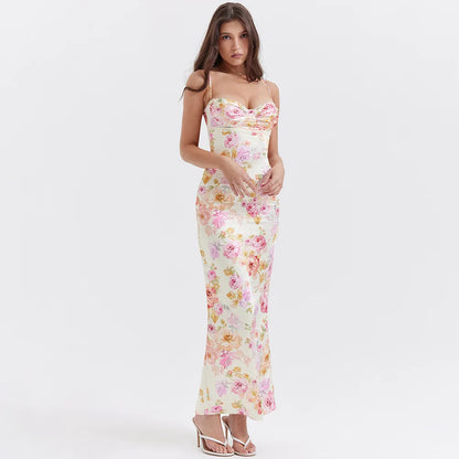Summer Spaghetti Strap Floral Print Party Dresses Elegant Maxi Bodycon Wedding Guest Holiday Dress The Clothing Company Sydney