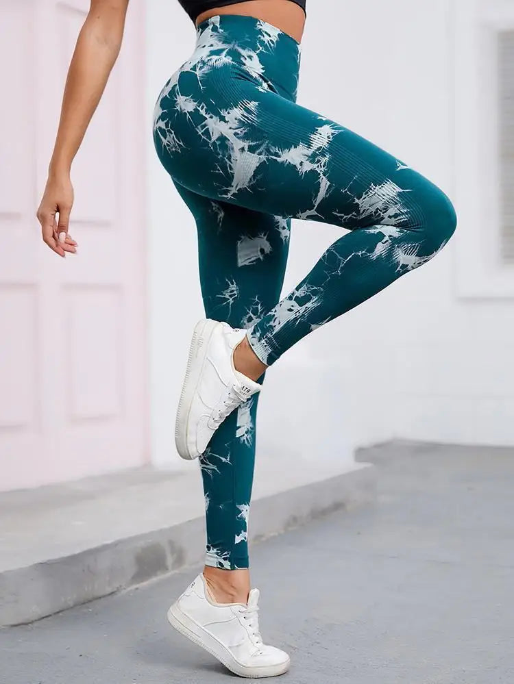 Hip Lifting Seamless Fitness Gym Leggings Tie-Dye Yoga Pants Women's Exercise Tights High Waist Workout Pants