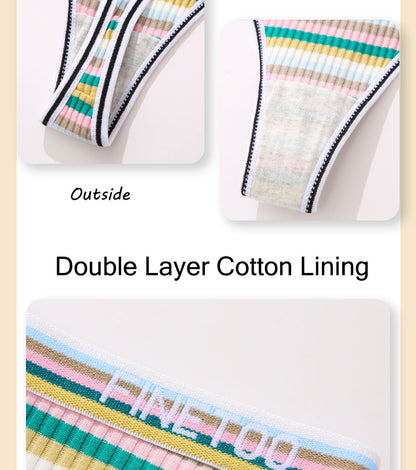 4 Piece Set Women's Cotton Colourful Stripe Panties Underwear G-Strings Rainbow Thongs Female Soft Breathable Intimates Lingerie The Clothing Company Sydney