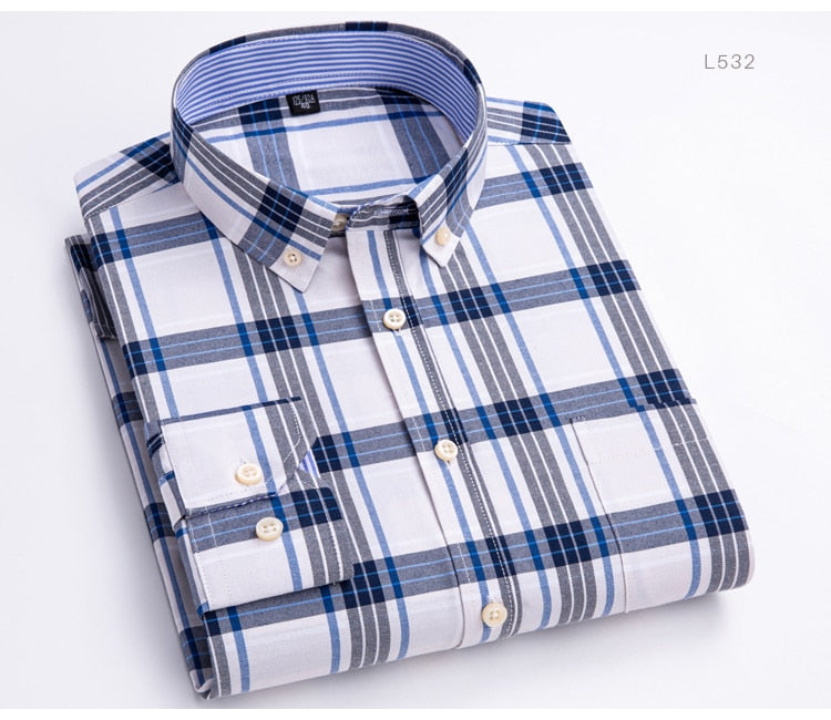 Men's Versatile Casual Checkered Oxford Cotton Shirts Single Pocket Long Sleeve Standard-fit Button Down Gingham Striped Shirt The Clothing Company Sydney