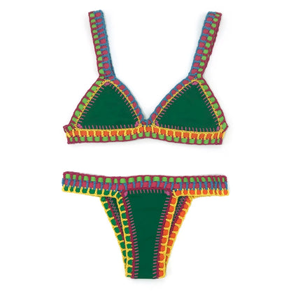 2 Piece Red Swimwear Green Bathing Suit Pink Swimsuit Handmade Navy Crochet Swimsuit Bikini Set - The Clothing Company Sydney