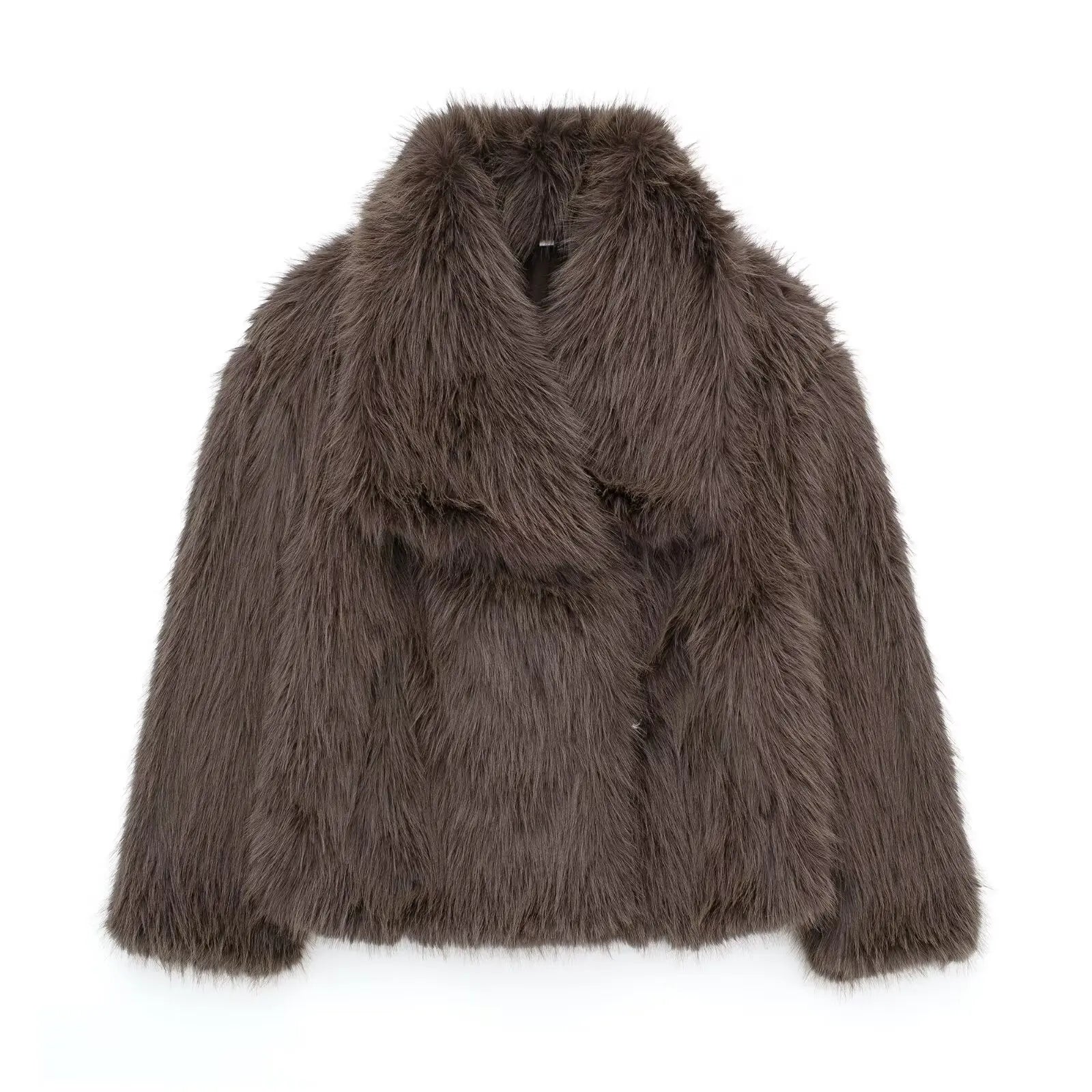 Women's Fashion Cropped Faux Fur Jacket Coat Long Sleeve Front Snap-button Outerwear Chic Lapel Collar Thick Coat The Clothing Company Sydney