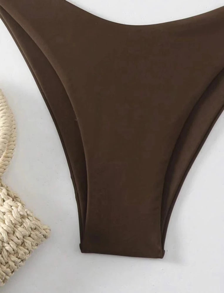 2 Piece Thong Bikini Solid White/Black/Coffee Halter Swimsuit Lace Up Brazilian Bathing Suit Double Fabric Beachwear The Clothing Company Sydney